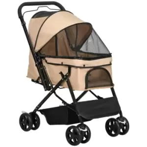 Image of PawHut Pet Stroller Dog Foldable Travel Carriage with Reversible Handle, Brown