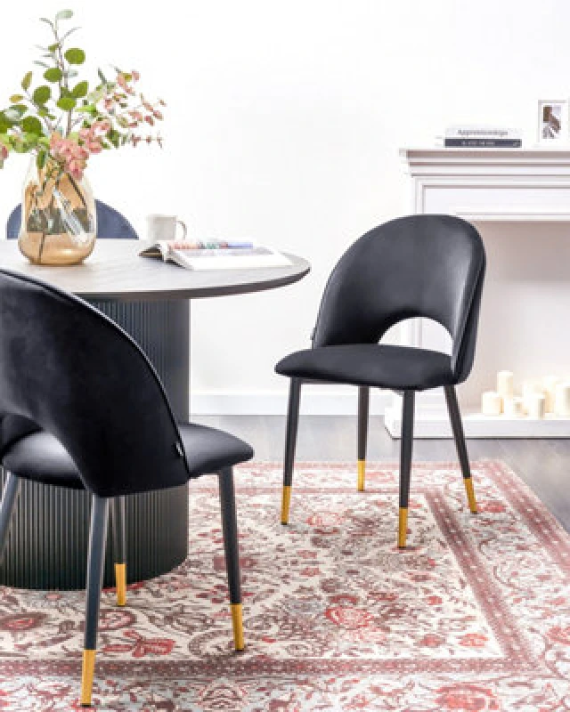 Image of Beliani Set Of 2 Dining Chairs Magalia Velvet Black