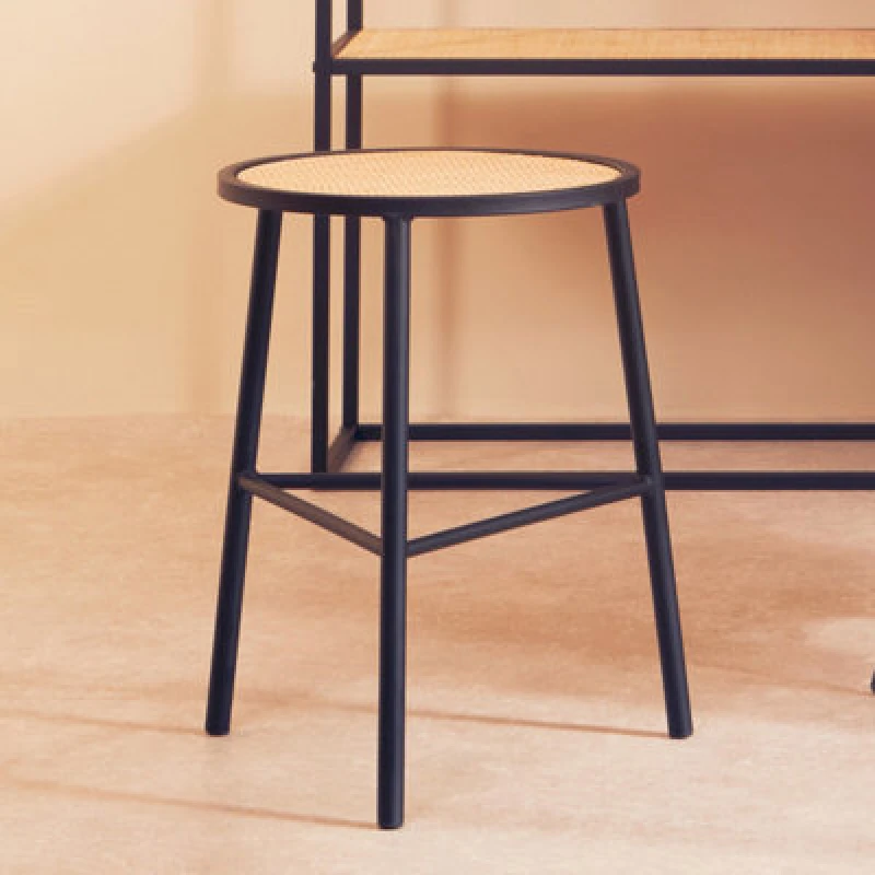 Image of Orsina Seating Rattan Seat Stool, Sturdy And Stable Kitchen Stool, Versatile And Durable Modern Metal Bar Stool