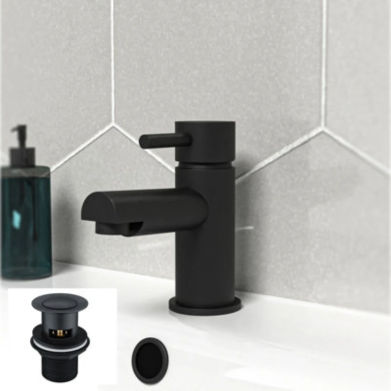 Image of Nes Home Bathroom Basin Single Lever Mixer Tap & Waste Matt Black