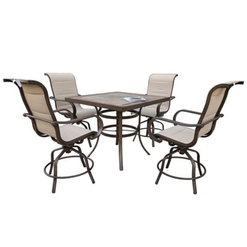 Image of 5 Piece Patio Dining Set, 4 Seater Swivel Garden Dining Table