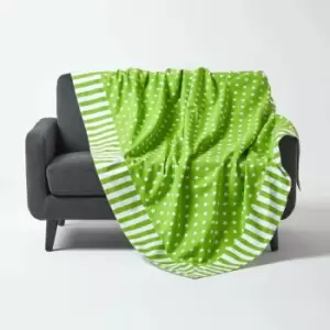 Image of Cotton Stars and Stripes Decorative Green Sofa Throw - Green - Homescapes