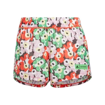 Image of adidas x Marimekko Pacer Shorts Womens - Blaze Orange / Trail Brown