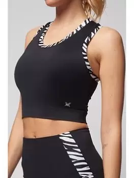 Image of TLC Sport Performance Tlc Sport Zebra Trim T-back Crop Top - Black Size M Women