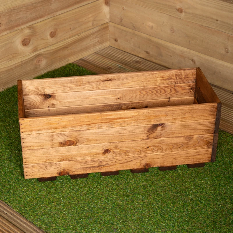 Image of Hand Made 78cm x 32cm x 30cm Rustic Wooden Open top Garden Trough Flower Bed Planter