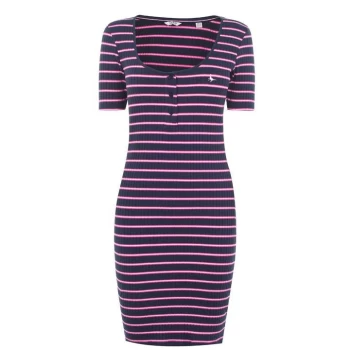 Image of Jack Wills Amy Henley Button Through Mini Dress - Navy Stripe