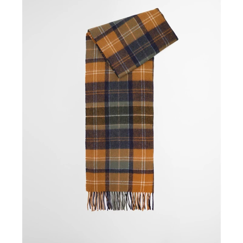 Image of Barbour Brack Patchwork Tartan Wool Scarf Forest/Brown unisex One Size