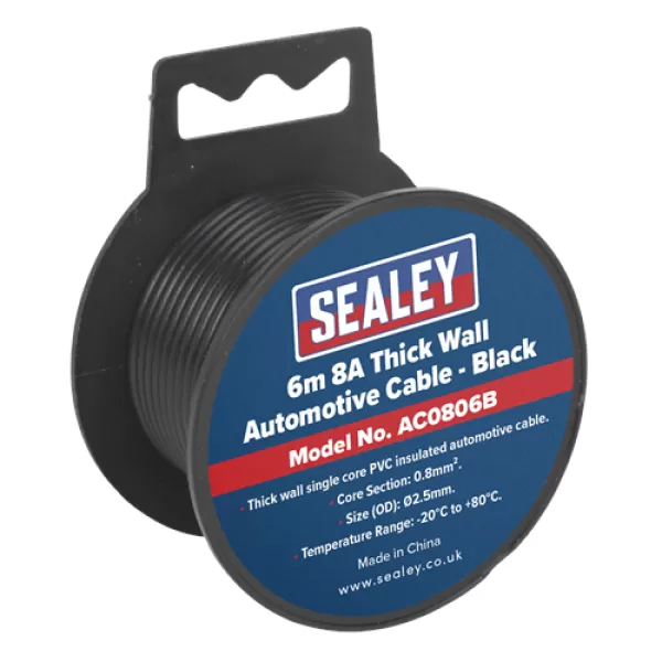 Image of Genuine SEALEY AC0806B Automotive Cable Thick Wall 8A 6mtr Black