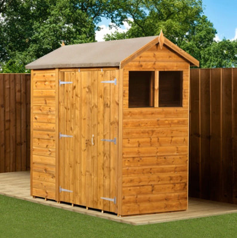 Image of Empire Sheds Empire Modular Apex 4X6 Dipped Treated Tongue And Groove Wooden Garden Shed Double Door Windows (4' X 6' / 4ft X 6ft) (4X6)