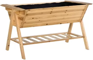 Image of Outsunny Free Standing Wooden Planter Garden Raised Bed Outdoor Patio with Storage Shelf Plates