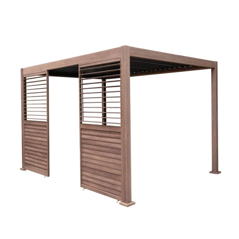 Image of Monstershop Wood Effect Aluminium Pergola 3 x 3m with 2 Louvre Panels in Brown Brown Unisex