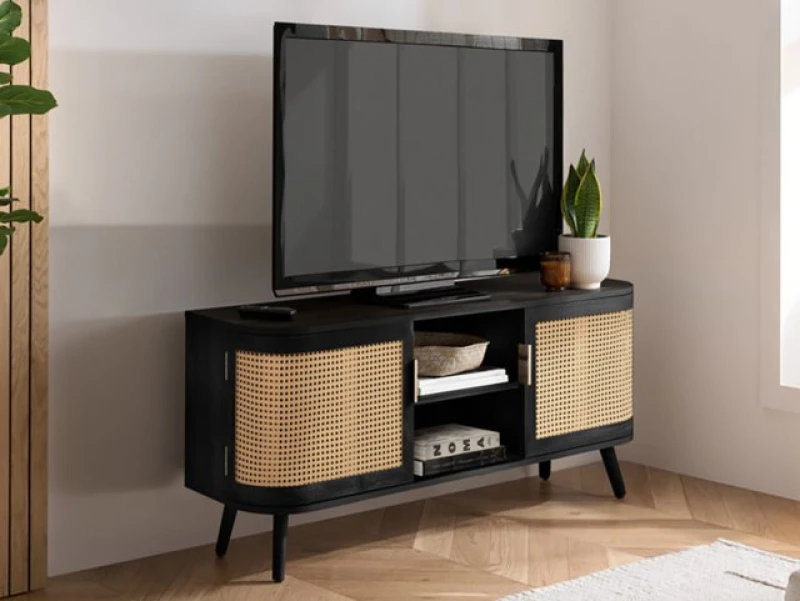 Image of Birlea Noah Black and Rattan Small TV Unit