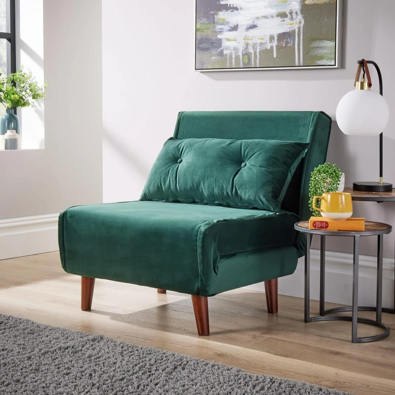 Image of Home Source Morella Velvet 1 Seater Single Folding Sofa Bed Bottle Green