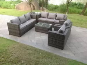 Image of Fimous 8 Seater Outdoor Dark Grey Rattan Lounge Complete Sofa Set with Rectangular Coffee Table