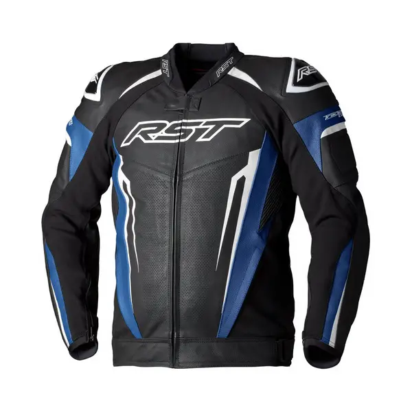 Image of RST Tractech Evo 5 Leather Jacket Blue Black White Size 50