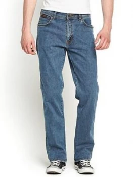 Image of Wrangler Mens Texas Stretch Straight Jeans - Stonewash, Size 36, Inside Leg R=32", Men