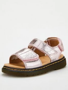 Image of Dr Martens Girls Metallic Romi Sandal - Pink, Size 5 Older