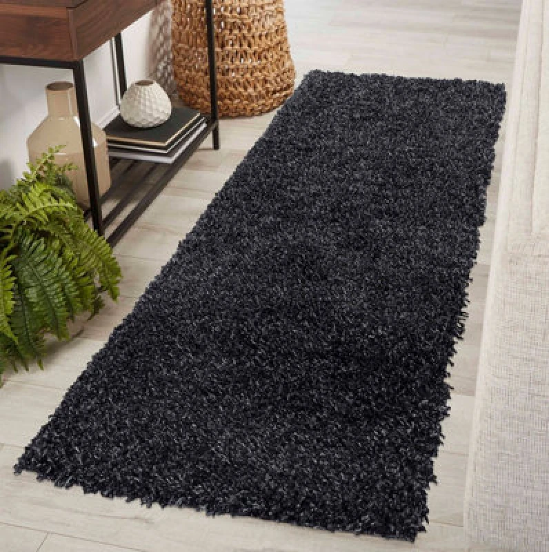Image of Desire Rugs Plain Living Room Shaggy Area Rugs Anthracite Runner 60X220 Cm