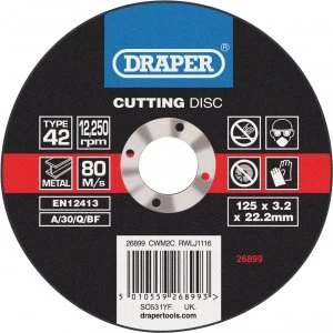 Image of Draper Depressed Centre Metal Cutting Disc 125mm 3.2mm 22mm
