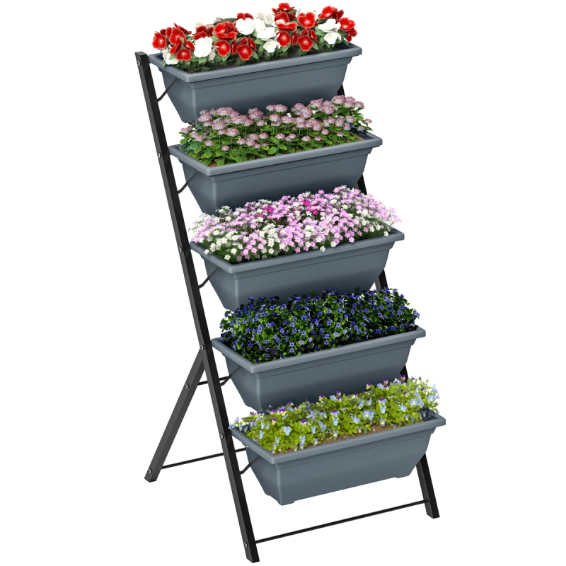 Image of Outsunny 5-Tier Raised Garden Bed, Ladder Planter with 5 Removable Boxes, Grey 845-433V02GY