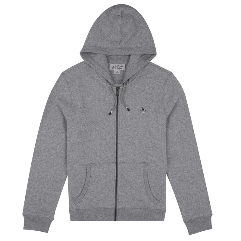 Image of Original Penguin Sticker Pete Full Zip Hoodie - Grey Grey S