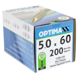 Image of Optimaxx Pz Countersunk Zinc & Yellow Passivated Double Reinforced Woodscrew - 5 X 60mm Pack Of 200