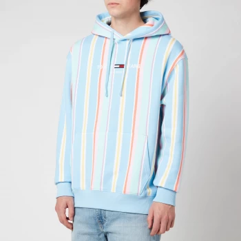 Image of Tommy Jeans Mens Stripe Hoodie - Light Powdery Blue Multi - M