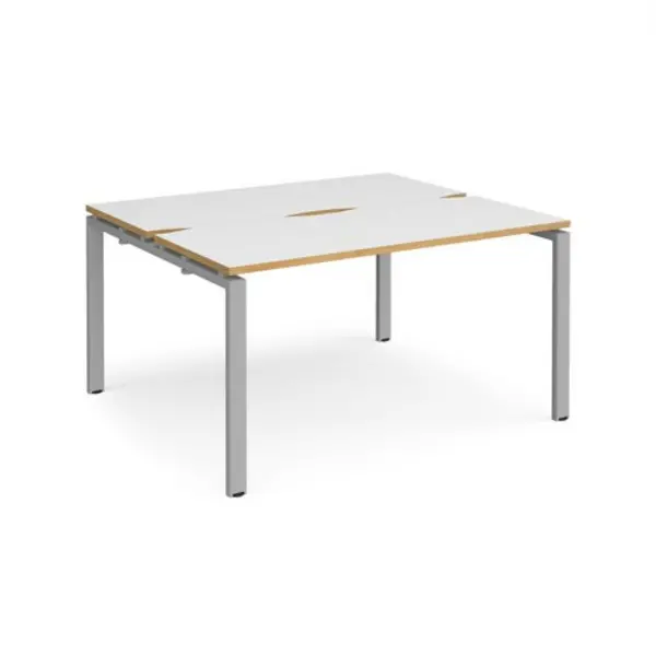 Image of Adapt Bench Desk 2 Person Rectangular Desks 1400mm With Sliding Tops White/Oak Tops With Silver Frames 1200mm Depth Adapt White/Oak STE1412-S-