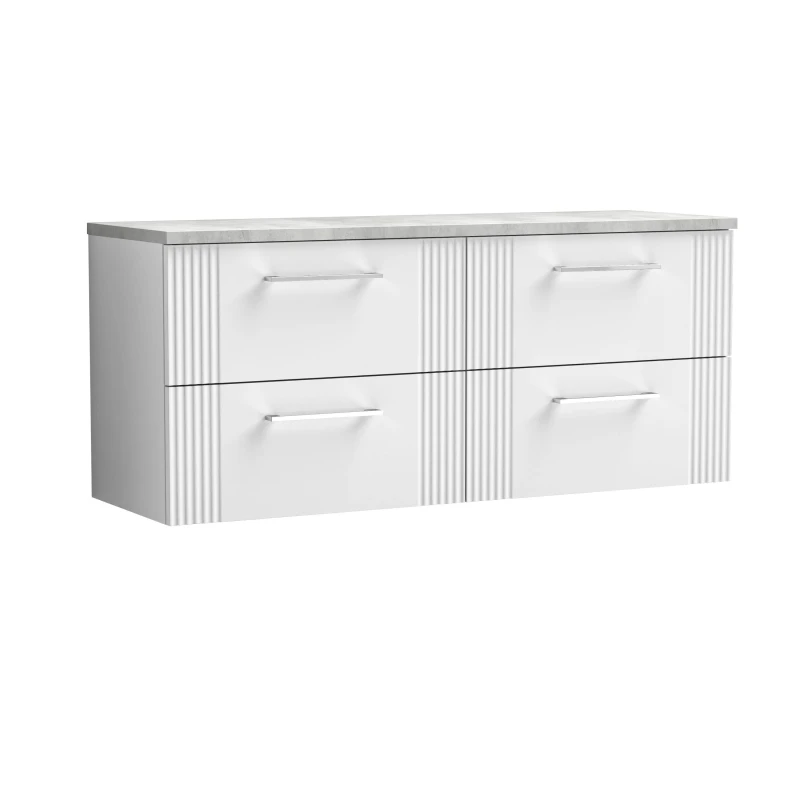 Image of Balterley 4 Drawer Wall Hung Vanity Unit Grey Laminate Worktop, White 1200mm White Unisex
