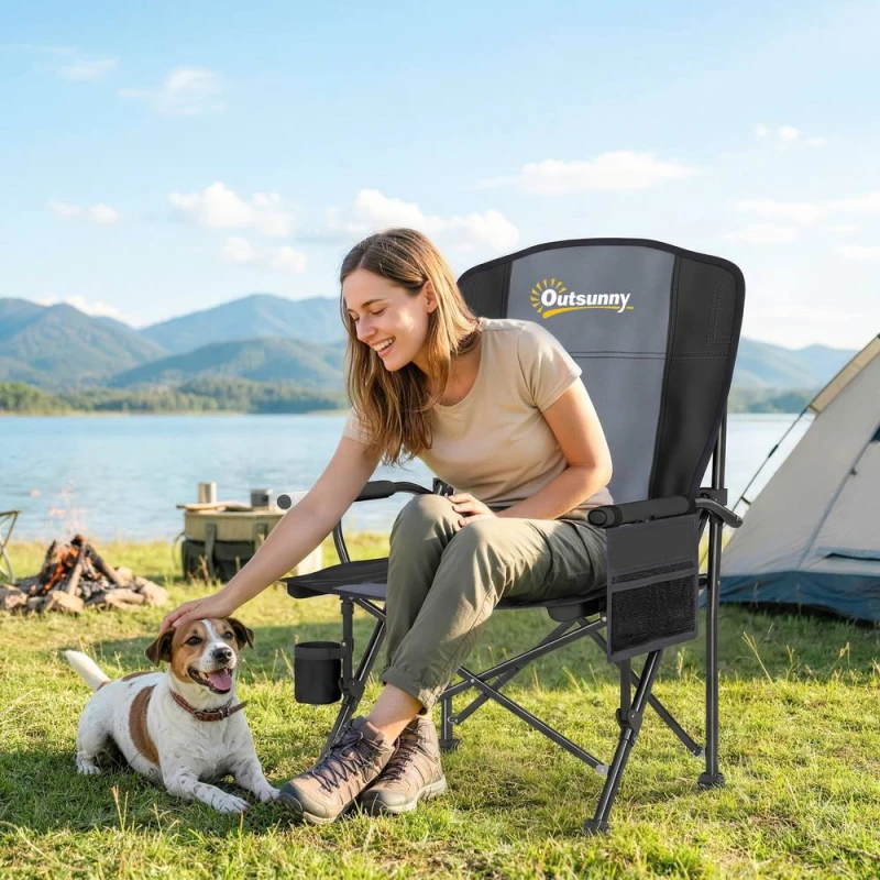 Image of OUTSUNNY Camping Chair Padded with Side Pocket in Black Unisex