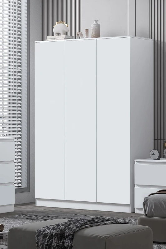 Image of FWStyle Large Triple 3 Door Matt White Wardrobe White