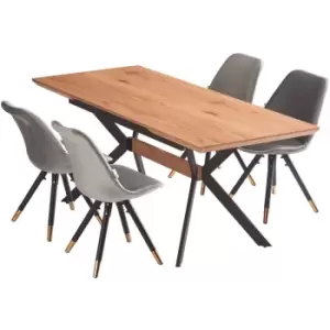 Image of 5 Pieces Life Interiors Sofia Blaze Dining Set - an Extendable Oak Rectangular Wooden Dining Table and Set of 4 Dark Grey Dining Chairs - Dark Grey