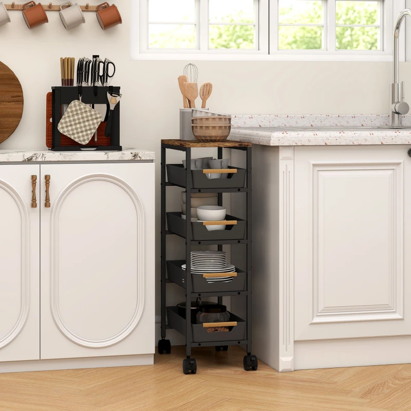 Image of HOMCOM Kitchen Storage Trolley Mobile Utility Cart for Kitchen Office Black 801-392V00BK