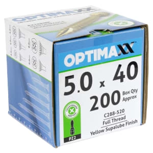 Image of Optimaxx Pz Countersunk Zinc & Yellow Passivated Double Reinforced Woodscrew - 5 X 40mm Pack Of 200