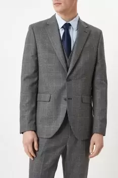 Image of Slim Grey Blue Highlight Check Suit Jacket