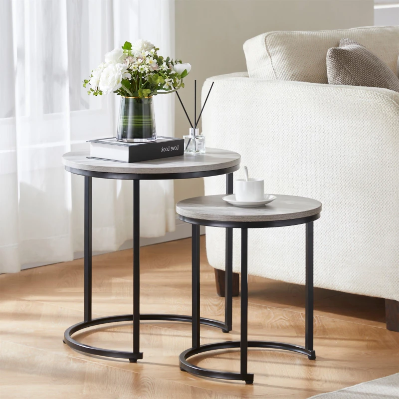 Image of Lassic Vida Designs Brooklyn Nest of 2 Round Tables Grey unisex Set Of 2