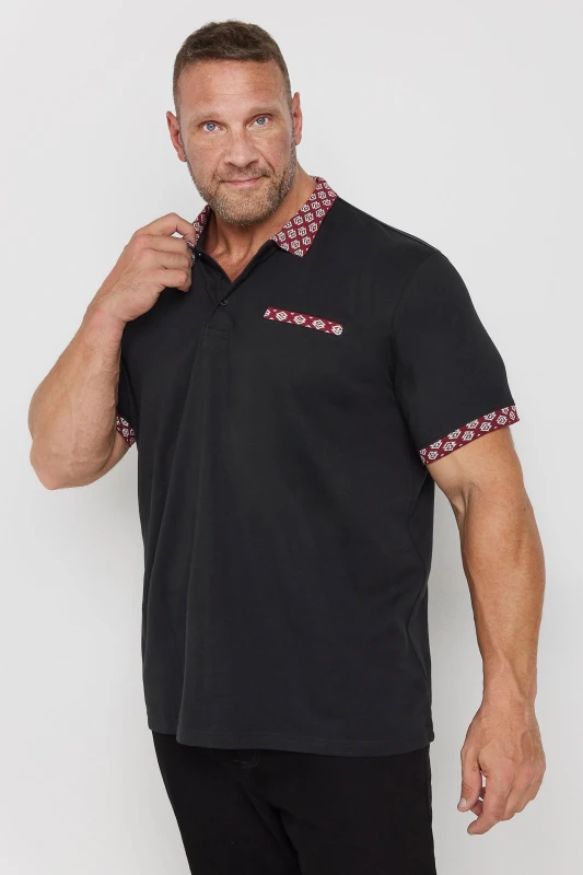 Image of BadRhino Jacquard Print Collar Polo Shirt Black