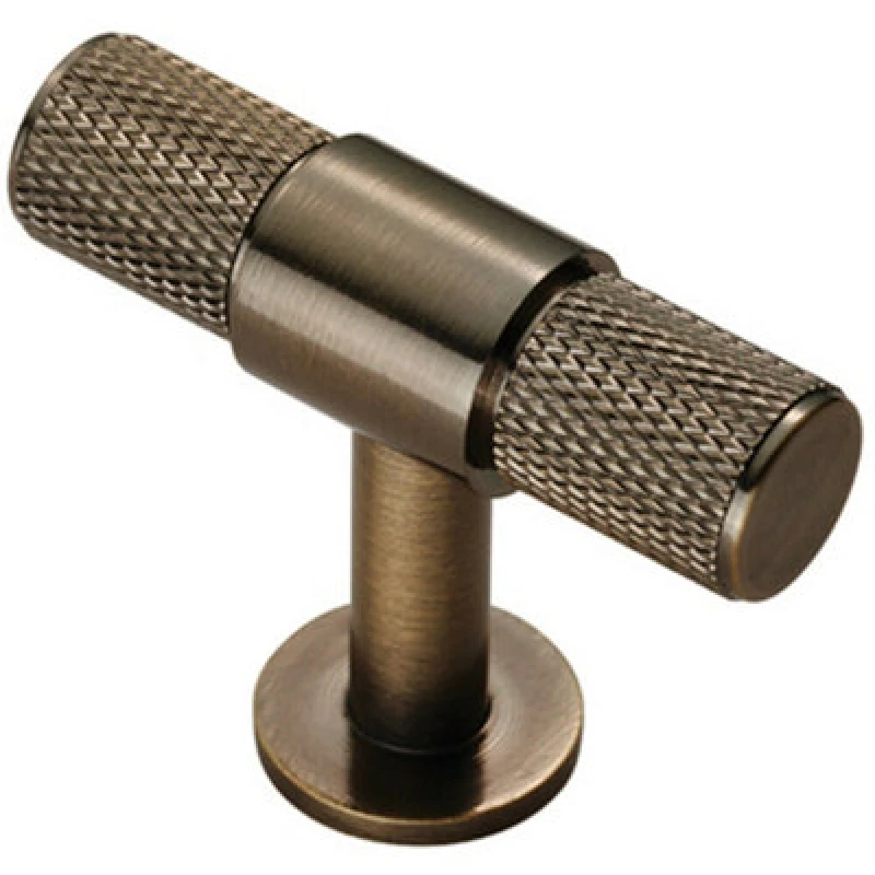 Image of Loops Knurled Cupboard T Shape Pull Handle 50 x 13mm Antique Brass Cabinet Handle Metallics unisex