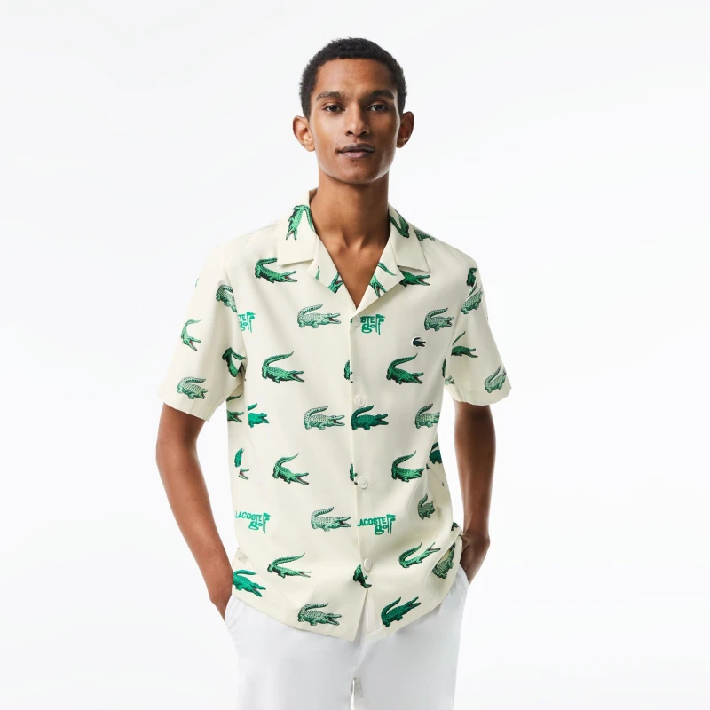 Image of Lacoste Mens All Over Print Short-Sleeve Performance Polo Shirt Flour male 2XS