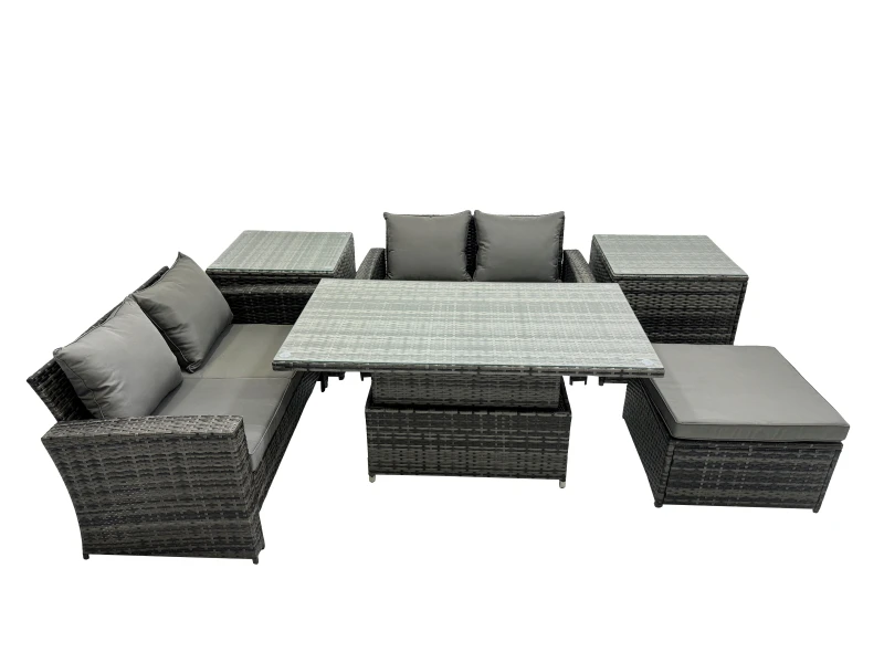 Image of Fimous Outdoor Love Sofa Set 5 Seat Rattan Garden Furniture Set & in Dark Grey Dark Grey Unisex