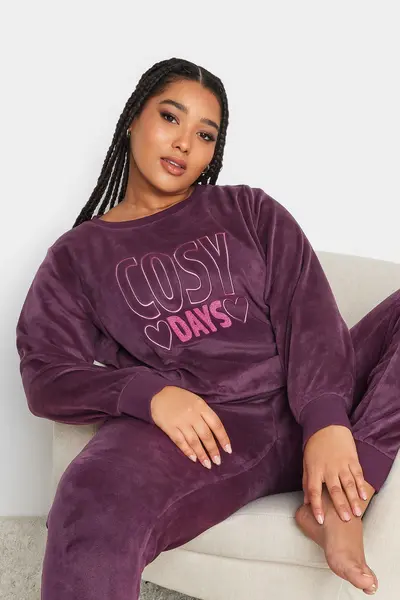 Image of Yours Fleece Lounge Set Purple