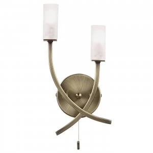 Image of 2 Light Indoor Wall Light Antique Brass with Acid Glass, G9
