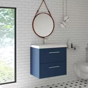 Image of Hudson Reed Juno Wall Hung 2-Drawer Vanity Unit with Basin 2 600mm Wide - Electric Blue