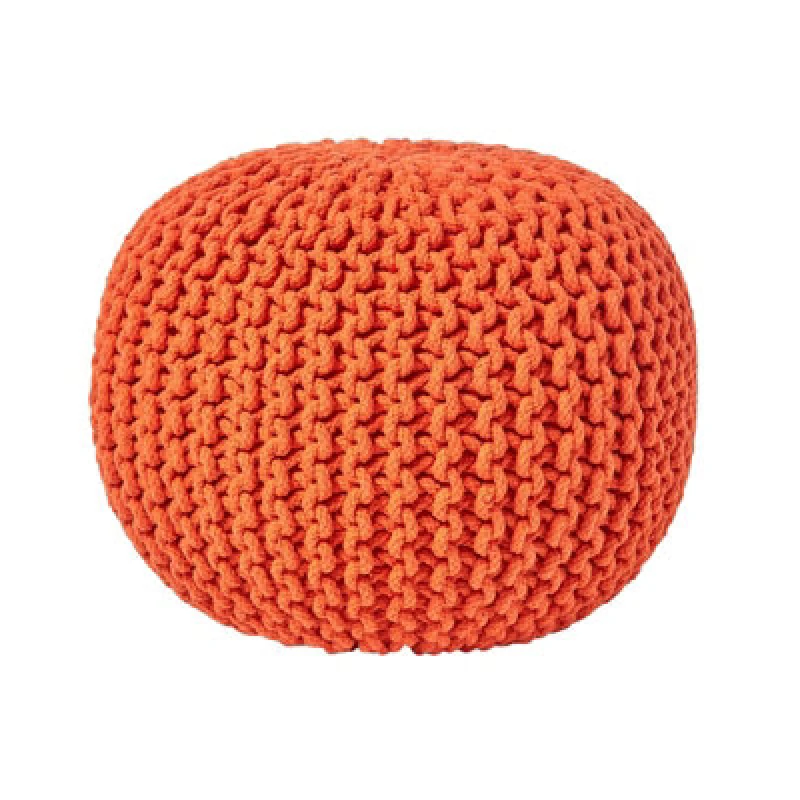 Image of Homescapes Round Cotton Knitted Pouffe Footstool Burnt Orange