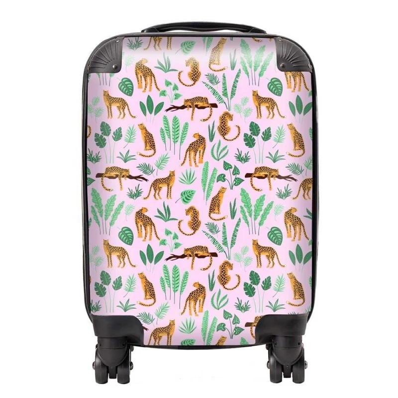 Image of Warren Reed - Designer Hand Drawn Leopards Suitcase in Pink Size: Large Pink Unisex Large