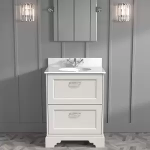 Image of 600mm White Freestanding Marble Top Vanity Unit - Ashbourne