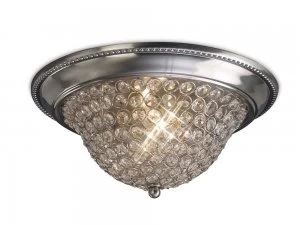 Image of Flush Bowl Ceiling Medium 2 Light Satin Nickel, Crystal