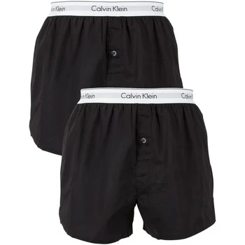 Image of Calvin Klein Jeans 2 Pack Logo Slim Fit Woven Boxers mens Boxer shorts in Black,UK S,UK M,One size