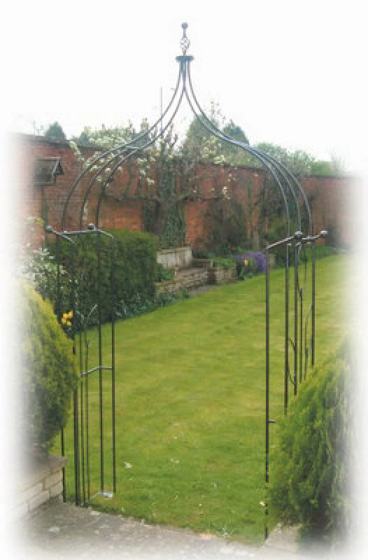 Image of Poppy Forge Flower Ogee Arch (Inc Ground Spikes) Garden Archway - Solid Steel - L43.2 X W137.1 X H284.5cm - Black
