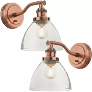 Image of 2 PACK Dimmable LED Wall Light Aged Copper & Glass Shade Adjustable Lamp Fitting